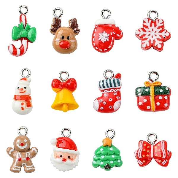 24個12スタイルのクリスマステーマ不透明樹脂ペンダント
