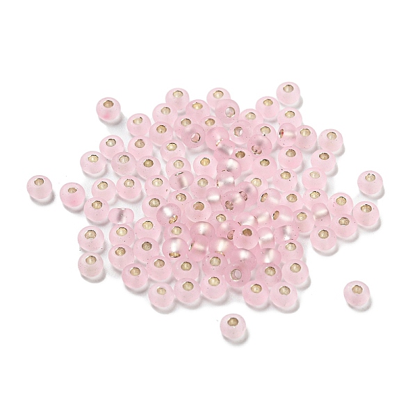 

PandaHall Frosted Silver Lined Glass Seed Beads, Round Hole, Round, Pink, 3x2mm, Hole: 1mm, 787pcs/bag Glass Pink