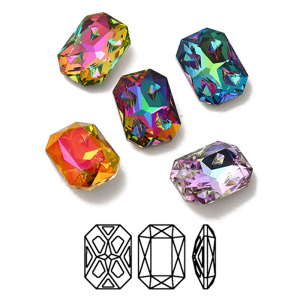 

PandaHall K9 Glass Rhinestone Cabochons, Point Back & Back Plated, Faceted, Rectangle, Mixed Color, 14x10x5mm Glass Rhinestone Rectangle..., Multicolor