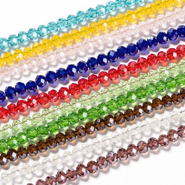 

PandaHall Electroplate Glass Beads Strands, Pearl Luster Plated, Faceted, Rondelle, Mixed Color, 4x3mm, Hole: 0.4mm, about 145pcs/strand..., Multicolor