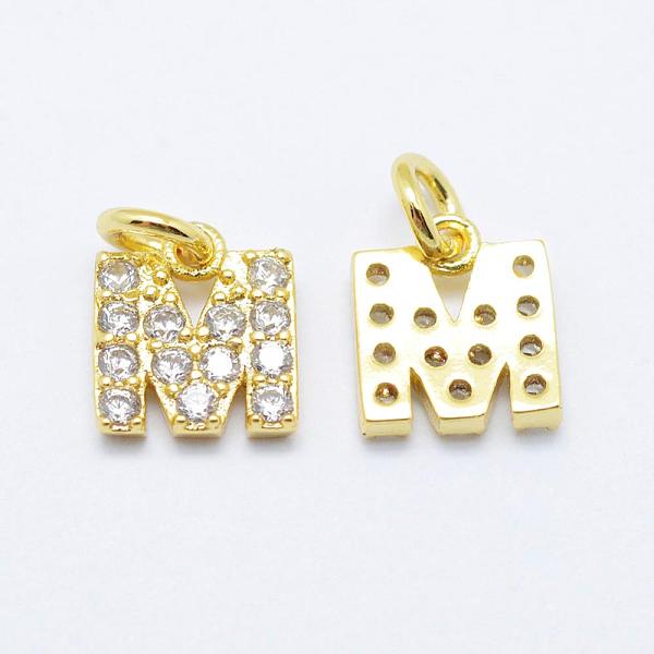 

PandaHall Brass Micro Pave Grade AAA Cubic Zirconia Charms, Letter M, Cadmium Free & Nickel Free & Lead Free, Real 18K Gold Plated..., Clear