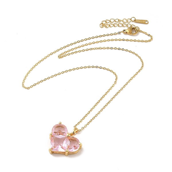 

PandaHall Pink Cubic Zirconia Pendant Necklace, Golden Brass Jewelry for Women, Heart Pattern, Heart: 19.5x21.5x7mm, 16.54 inch(42cm) Cubic...