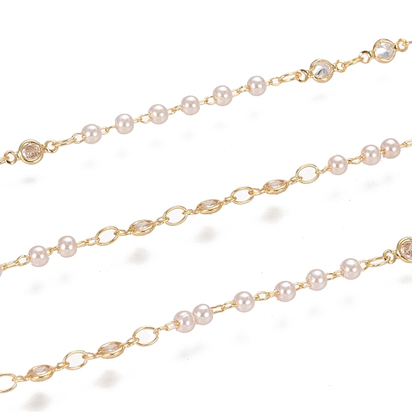 

PandaHall Handmade Brass Link Chains, with Glass Links, Cubic Zirconia Link and Spool, Soldered, Long-Lasting Plated, Golden, 8x3.5x1.5mm..., Clear