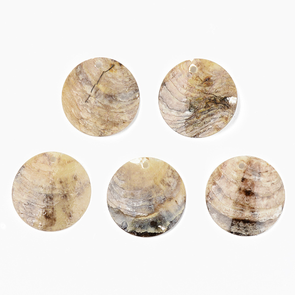 

PandaHall Natural Akoya Shell Pendants, Mother of Pearl Shell Pendants, Flat Round, Camel, 25x2~5mm, Hole: 1.6mm Akoya Shell Flat Round..., Brown