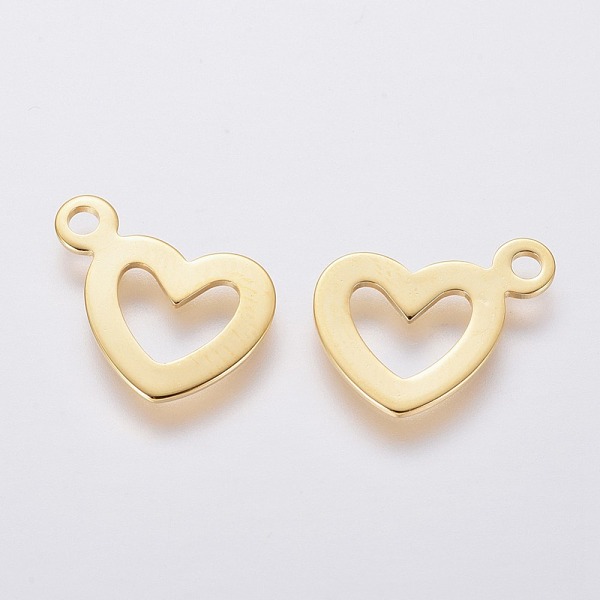 

PandaHall 304 Stainless Steel Open Heart Charms, Hollow, Golden, 14.5x10.5x0.7mm, Hole: 1.6mm 304 Stainless Steel Heart