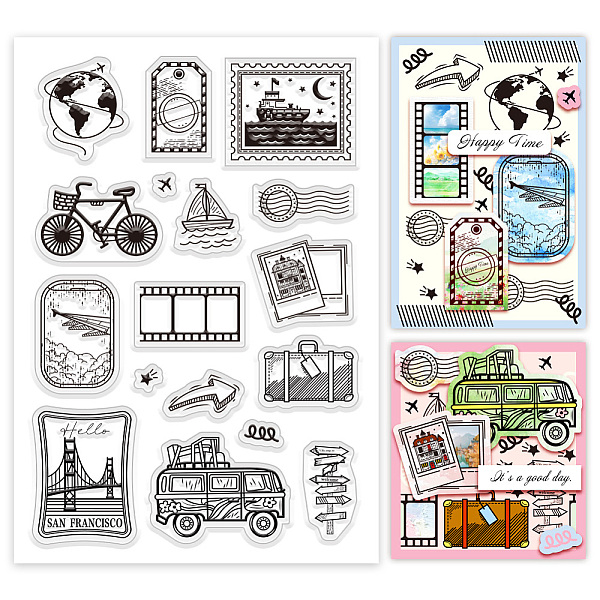 

PandaHall PH Travel Notes Clear Stamps, Airplane Silicone Stamps Rubber Stamps Bicycle Transparent Stamps Ship Crafts Stamps for Card...
