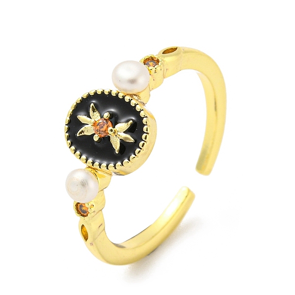 

PandaHall Natural Pearl Flower Open Cuff Ring, Brass Enamel Finger Ring with Cubic Zirconia, Real 14K Gold Plated, US Size 7 1/2(17.7mm)...