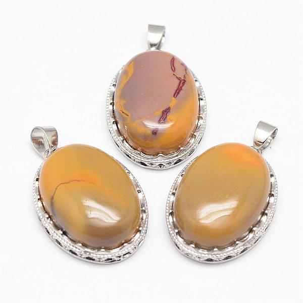 

PandaHall Natural Mookaite Pendants, with Brass Findings, Oval, Platinum, 30x21x10~11mm, Hole: 6x4mm Mookaite Oval