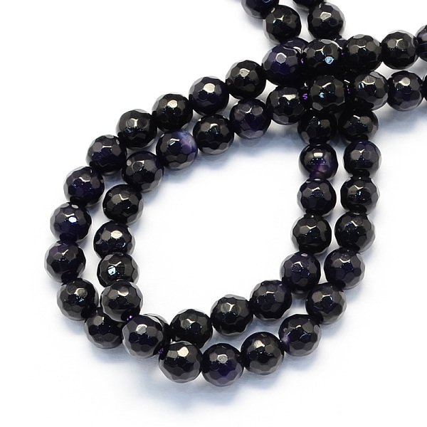 Faceted Round Natural Agate Beads Strands
