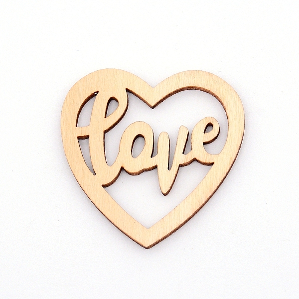 

PandaHall Natural Wood Cabochons, Undyed, Laser Cut, Heart with Word Love, BurlyWood, 36x36x2mm, 15pcs/set Wood Word Orange