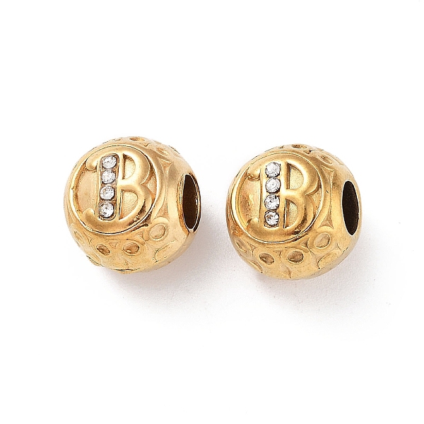 

PandaHall 304 Stainless Steel Rhinestone European Beads, Round Large Hole Beads, Real 18K Gold Plated, Round with Letter, Letter B, 11x10mm..., Clear