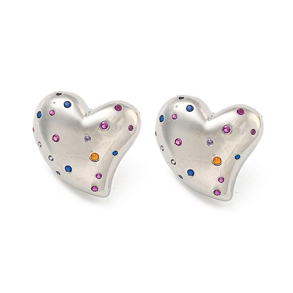 

PandaHall Rack Plating Brass Micro Pave Cubic Zirconia Stud Earring, Cadmium Free & Lead Free, Long-Lasting Plated, Heart, Colorful...