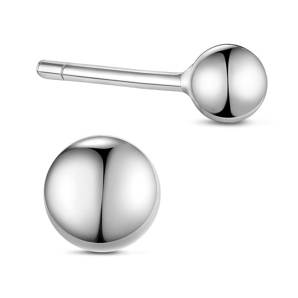 

PandaHall SHEGRACE Rhodium Plated 925 Sterling Silver Stud Earrings, Round, Platinum, 5mm Sterling Silver