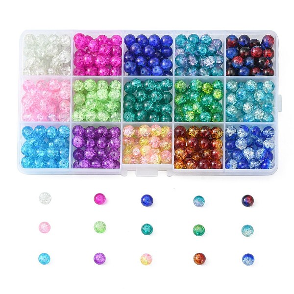 

PandaHall Baking Painted Crackle Glass Beads, Round, with Rectangle Plastic Bead Storage Containers, Mixed Color, 8mm, Hole: 1.3~1.6mm..., Multicolor