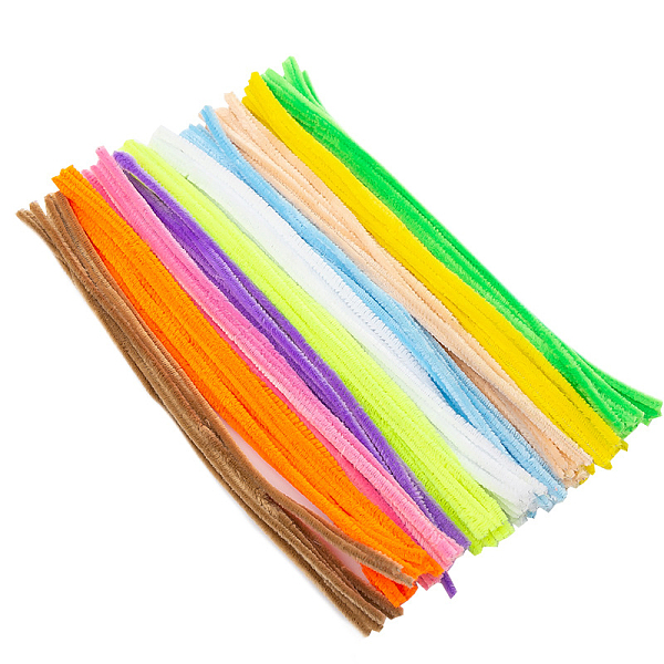 PandaHall DIY Plush Sticks, Chenille Stems, Pipe Cleaners, Kid Craft Material, Mixed Color, 300mm, 100pcs/bag Velvet Multicolor