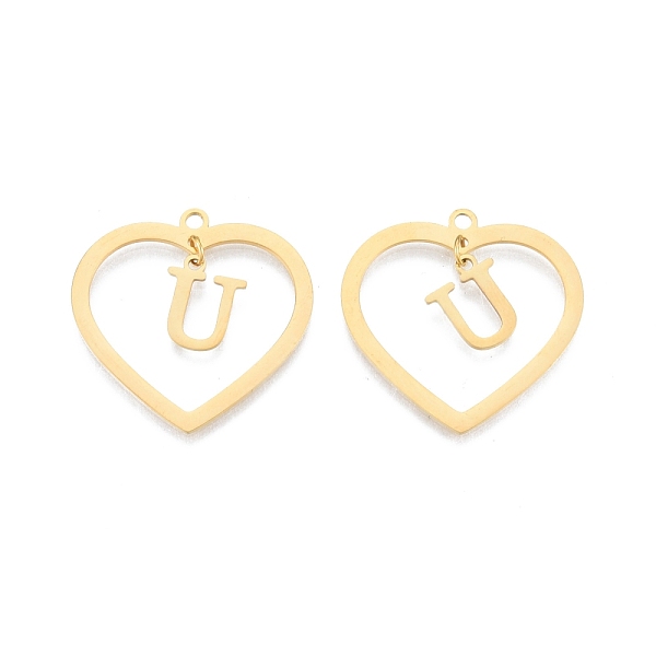 

PandaHall 201 Stainless Steel Pendants, Hollow, Heart with Letter A~Z, Real 18K Gold Plated, Letter.U, 29x29.5x1mm, Hole: 2mm, A~Z...