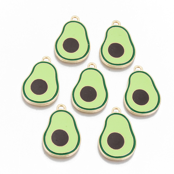 

PandaHall Alloy Enamel Pendants, Cadmium Free & Lead Free, Avocado, Light Gold, Pale Green, 27x17x1.5mm, Hole: 2mm Alloy+Enamel Fruit
