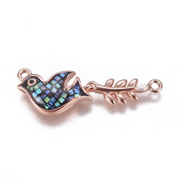 

PandaHall Brass Micro Pave Cubic Zirconia Links, with Abalone Shell/Paua Shell, Bird with Leaf, Rose Gold, 17x32x3.5mm, Hole: 1.4mm...