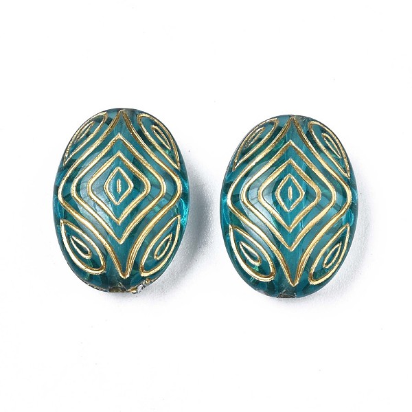 

PandaHall Plating Acrylic Beads, Metal Enlaced, Oval, Dark Turquoise, 18x13x6.5mm, Hole: 1.4mm, about 570pcs/500g Acrylic Oval