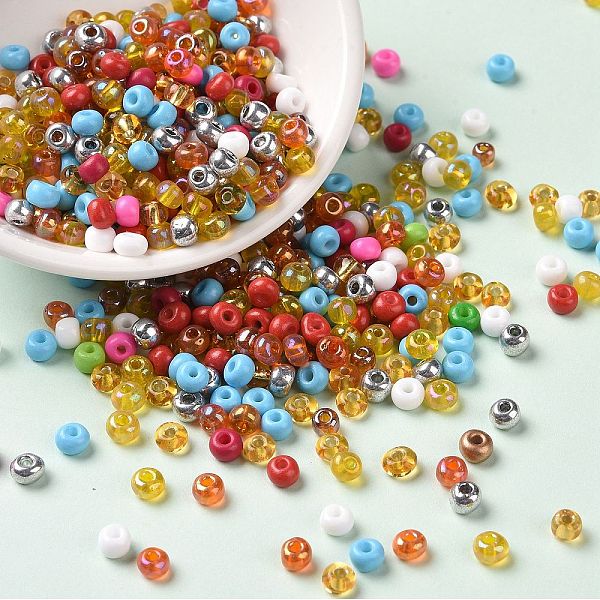 

PandaHall Opaque & Transparent & Metallic Colours Glass Seed Beads, Round Hole, Round, Colorful, 4~4.5x2.5~3mm, Hole: 1.2~1.4mm, about..., Multicolor
