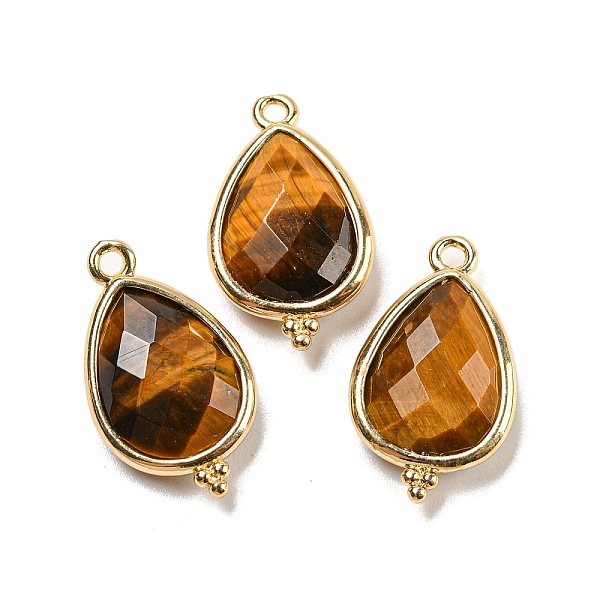

PandaHall Natural Tiger Eye Faceted Pendants, Rack Plating Golden Plated Brass Teardrop Charms, 21x12x5mm, Hole: 1.6mm Tiger Eye Teardrop