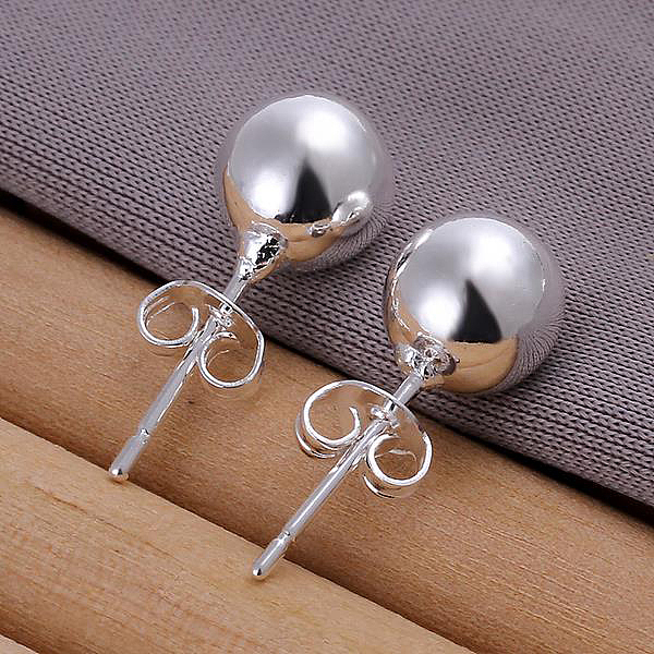 

PandaHall Ball Brass Stud Earrings, Silver Color Plated, 8mm Brass