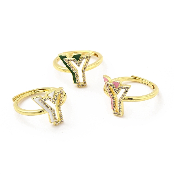 

PandaHall Mixed Color Enamel Initial Letter Adjustable Ring with Clear Cubic Zirconia, Real 18K Gold Plated Brass Jewelry for Women, Cadmium..., Multicolor