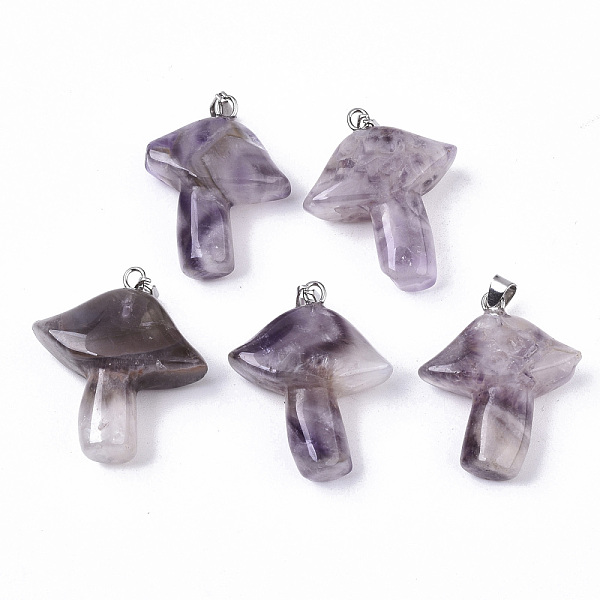 

PandaHall Natural Amethyst Pendants, with Stainless Steel Snap On Bails, Mushroom, Stainless Steel Color, 27.5~28.5x23~25x9.5~10.5mm, Hole...