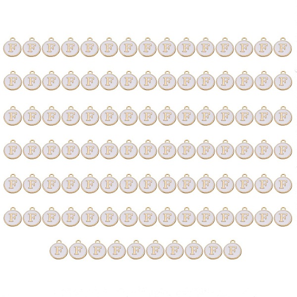 

PandaHall Golden Plated Enamel Alloy Charms, Enamelled Sequins, Flat Round, White, Letter.F, 14x12x2mm, Hole: 1.5mm, 100pcs/Box Alloy+Enamel...