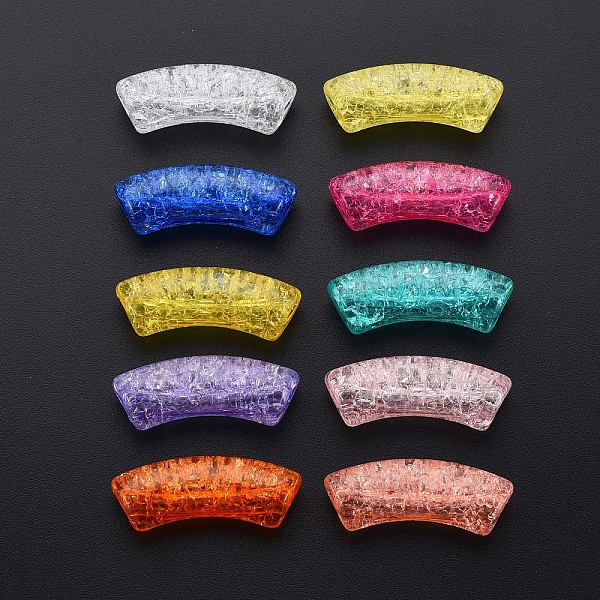 

PandaHall Transparent Crackle Acrylic Beads, Curved Tube, Mixed Color, 32x8x10mm, Hole: 1.6mm, about 330pcs/500g Acrylic Tube Multicolor