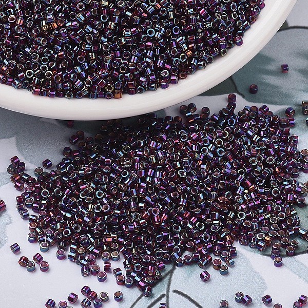 

PandaHall MIYUKI Delica Beads, Cylinder, Japanese Seed Beads, 11/0, (DB1694) Silver Lined Glazed Dark Cranberry AB, 1.3x1.6mm, Hole: 0.8mm..., Purple