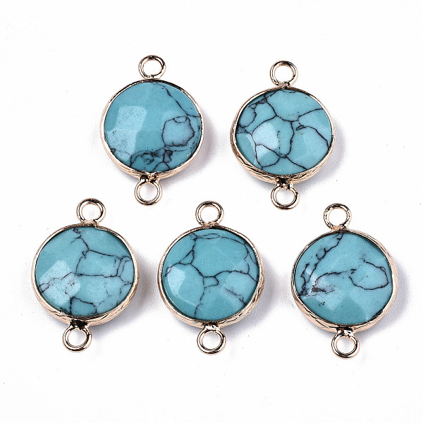 

PandaHall Synthetic Turquoise Links Connectors, with Light Gold Plated Brass Findings, Faceted, Flat Round, 23~24x15~15x5~6mm, Hole: 2mm...