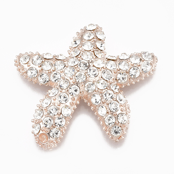 

PandaHall Alloy Rhinestone Cabochons, Starfish/Sea Stars, Crystal, Rose Gold, 28x32x5mm Alloy+Rhinestone Starfish Clear