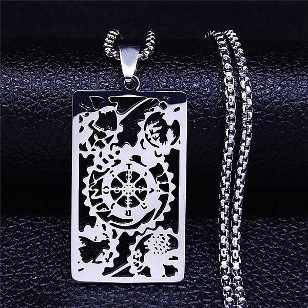 

PandaHall 304 Stainless Steel Pendant Necklaces, Rectangle with Gear, Stainless Steel Color, 19.37 inch(49.2cm) 304 Stainless Steel Gear