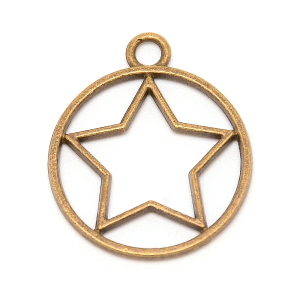 

PandaHall Zinc Alloy Pendants, Hollow, Ring with Star, Antique Bronze, 28x24x2mm, Hole: 3mm Alloy Ring