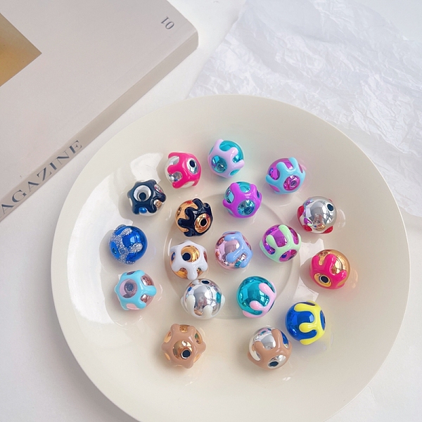 

PandaHall Enamel Acrylic Beads, Round, Mixed Color, 16mm Acrylic Round Multicolor
