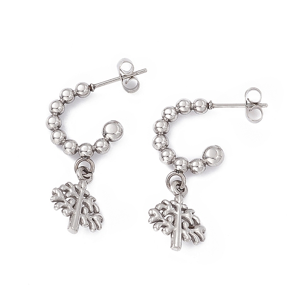

PandaHall 304 Stainless Steel Ring with Tree of Life Dangle Stud Earrings, Half Hoop Earrings for Women, Stainless Steel Color, 29mm, Pin...