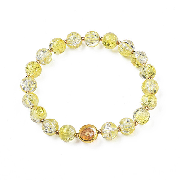 

PandaHall Round Glass Beaded Stretch Bracelet with Gold Plated Brass Ring for Women, Champagne Yellow, Inner Diameter: 2 inch(5cm) Glass