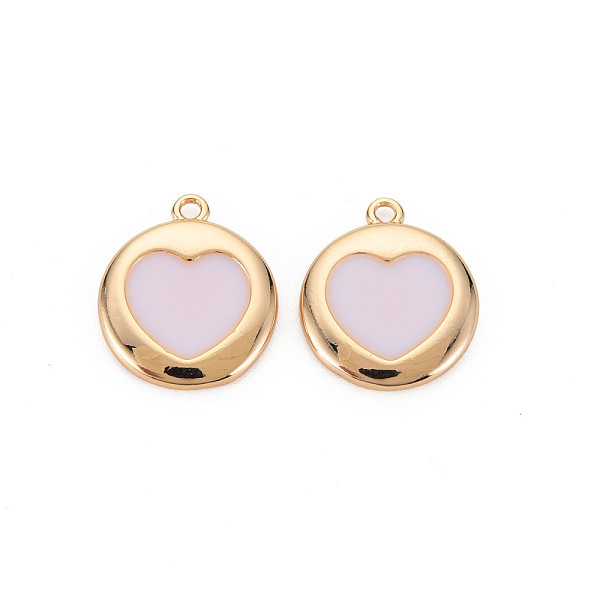 

PandaHall Brass Enamel Pendants, Nickel Free, Real 18K Gold Plated, Flat Round with Heart, Lavender, 16x14x2mm, Hole: 1.2mm Brass+Enamel..., Purple