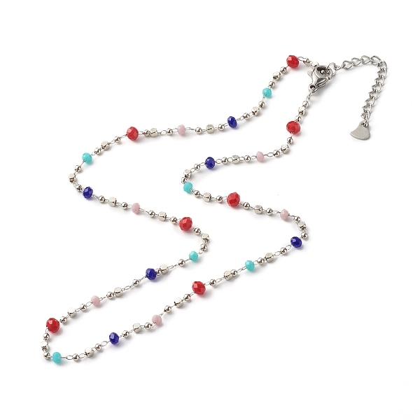 

PandaHall Chain Necklace, with Brass & Glass Beaded Chain, 304 Stainless Steel Findings, Colorful, 40.5x0.2cm Glass