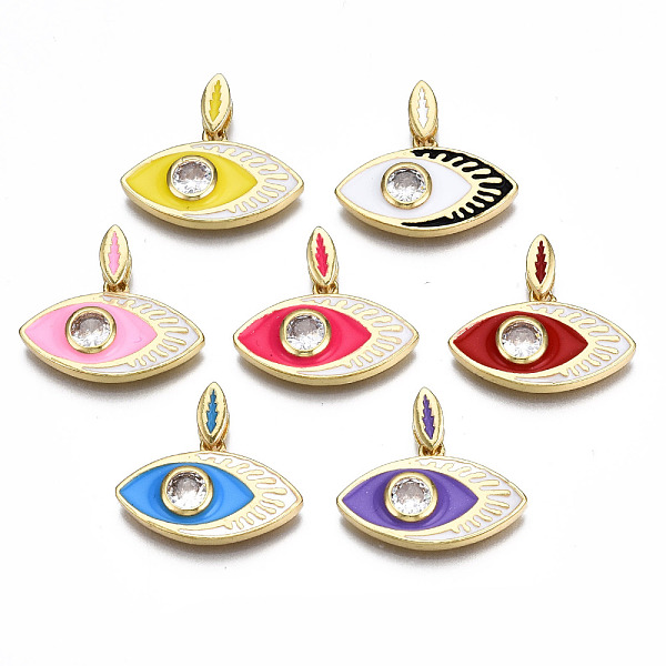 

PandaHall Brass Cubic Zirconia Pendants, with Enamel, Nickel Free, Eye, Real 16K Gold Plated, Mixed Color, 20x22.5x3.5mm, Hole: 2mm..., Multicolor
