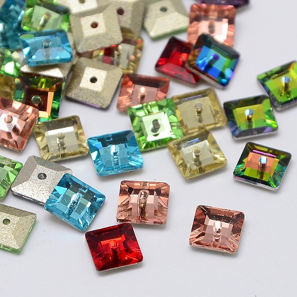 

PandaHall K9 Glass Rhinestone Beads, Faceted, Square, Mixed Color, 6x6x2mm, Hole: 0.8mm Glass Square