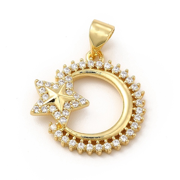 

PandaHall Rack Plating Brass Micro Pave Cubic Zirconia Pendants, Cadmium Free & Lead Free, Real 18K Gold Plated, Crescent Moon & Star Charm..., Clear