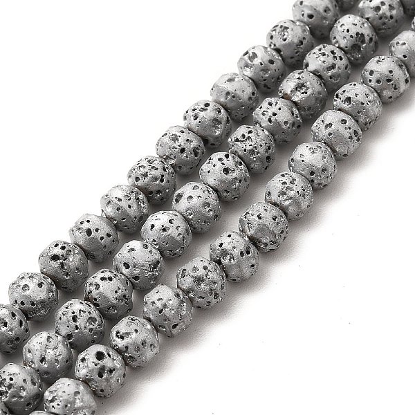 

PandaHall Electroplated Natural Lava Rock Beads Strands, Bicone, Silver Plated, 4x5mm, Hole: 0.8mm, about 89~90pcs/strand, 15.35~15.55 inch...