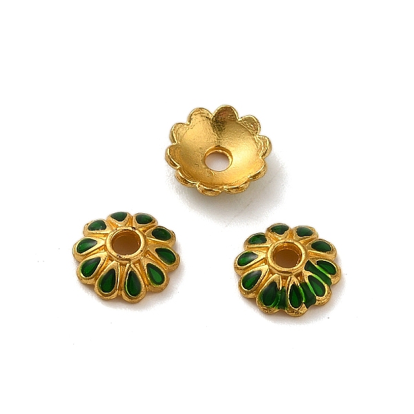 

PandaHall Alloy Enamel Beads Caps, Lead Free & Cadmium Free, Multi-Petal Flower, Green, 8x3mm, Hole: 1.6mm Alloy+Enamel Green