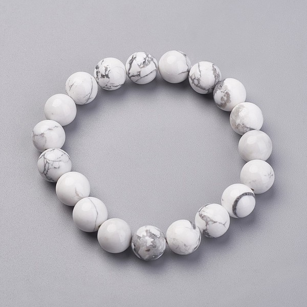 

PandaHall Natural Howlite Stretch Bracelets, Round, 51mm(2 inch), Bead: 10.5mm Howlite