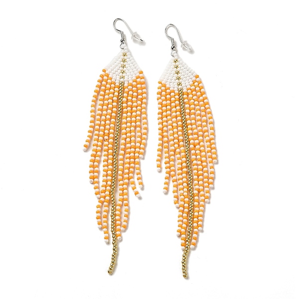 

PandaHall Bohemia Woven Glass Seed Bead Dangle Earrings, Tassel Chandelier Iron Earrings for Women, Orange, 140mm Seed Beads Orange