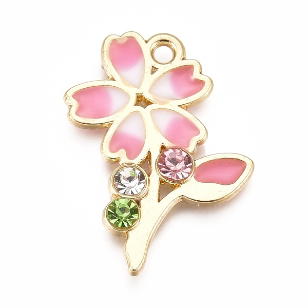 

PandaHall Alloy Pendants, with Enamel and Rhinestone, Sakura, Golden, Hot Pink, 23x18x2.5mm, Hole: 1.6mm Alloy Rhinestone+Enamel Flower..., Clear