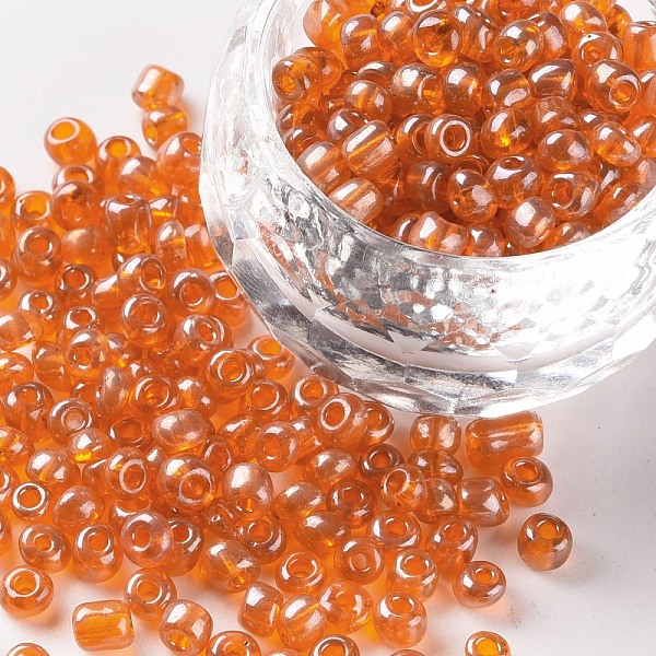 

PandaHall Glass Seed Beads, Trans. Colours Lustered, Round, Dark Orange, 4mm, Hole: 1.5mm, about 4500pcs/pound Glass Orange