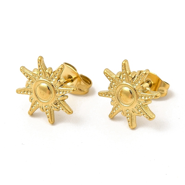 

PandaHall Ion Plating(IP) 304 Stainless Steel Sun Stud Earrings for Women, Real 18K Gold Plated, 12.5mm, Pin: 0.8mm 304 Stainless Steel Sun